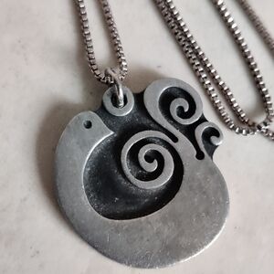 Vintage Sweden Artist R.Tennesmed Bird Necklace Pewter MCM